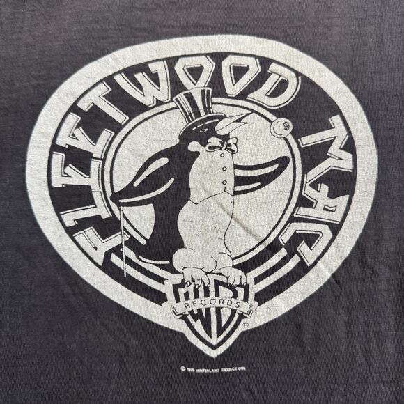Vintage 1970s Fleetwood Mac Penguin Warner Brothers T Shirt M Black Stevie Nicks - Picture 2 of 7
